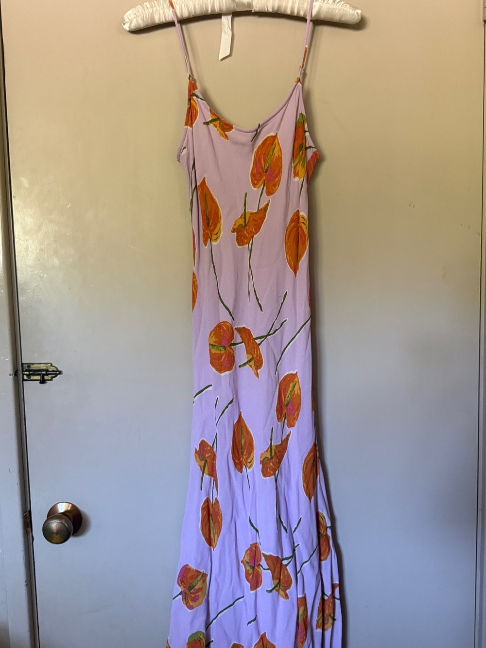 Reformation Lilac Floral Midi Dress with Orange Calla Lilly Print
